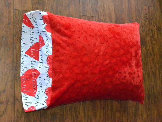 Red Hearts Minky Pillowcase