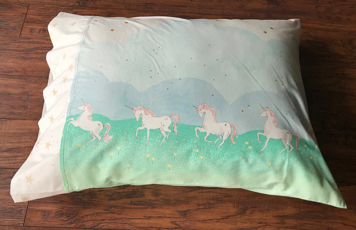 Unicorns and stars cotton pillowcase