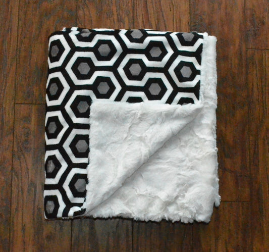 Ivory/black minky throw blanket